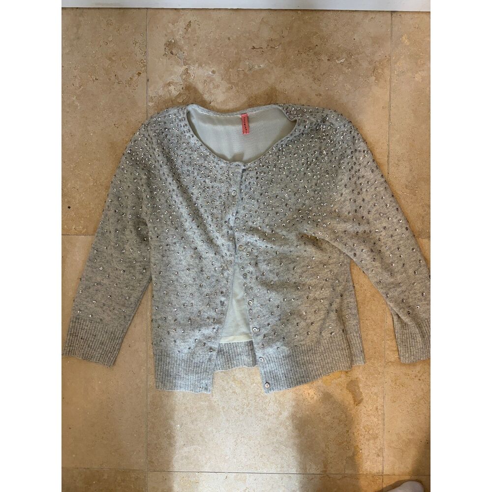 Cashmere Wool Blend Gray Sequin Embellished Cardigan Sweater Y2K Holiday Fashion